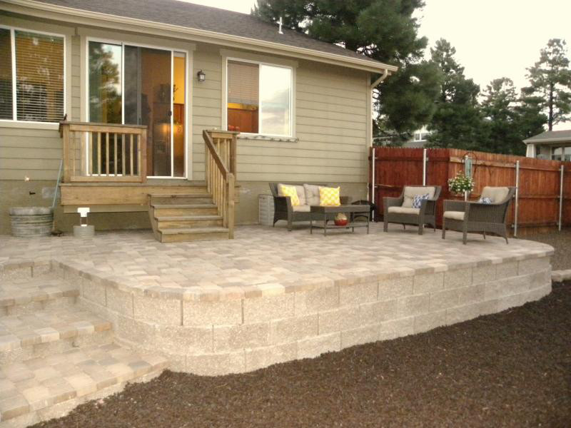 Exterior shot of a newly remodeled stone patio