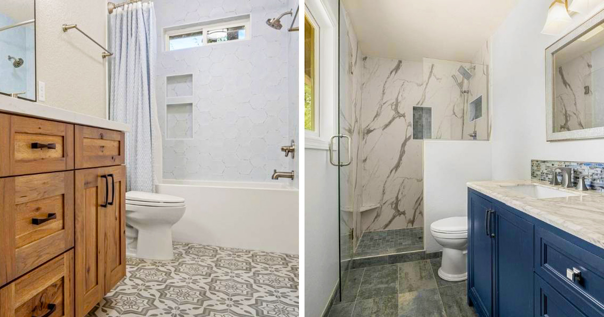 Side-by-side comparison of walk-in shower and bath-shower combo