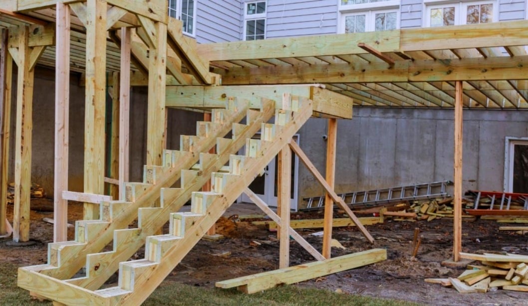 A deck being constructed with wood in Northern Arizona