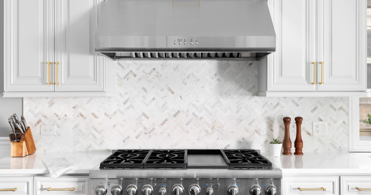 Modern powerful range hood in newly built kitchen